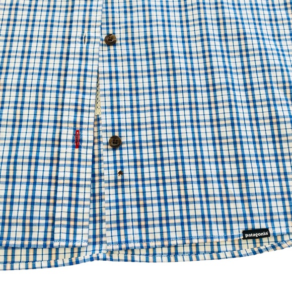 Patagonia Button Up Long Sleeve Shirt Blue Collared Plaid Roll Tab - Womens L - Picture 9 of 14
